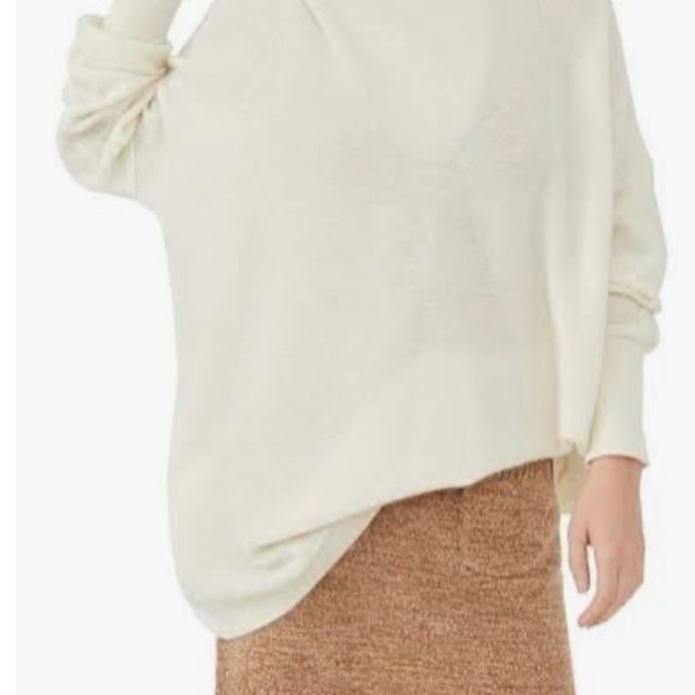 Free People 100% Cashmere Mock Neck Oversized Sweater Ivory Cream OB1303870 XS